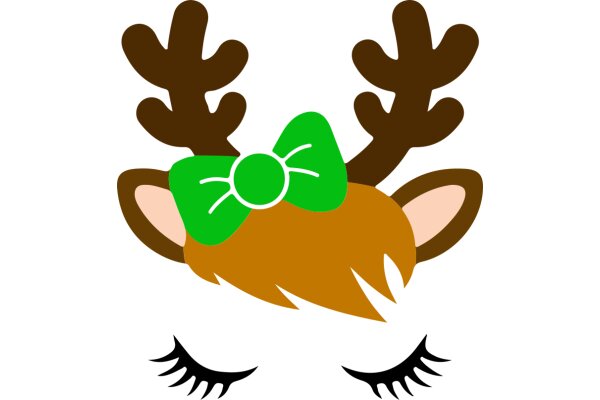 A Playful and Cute Cartoon of a Deer with a Bow and Eyelashes
