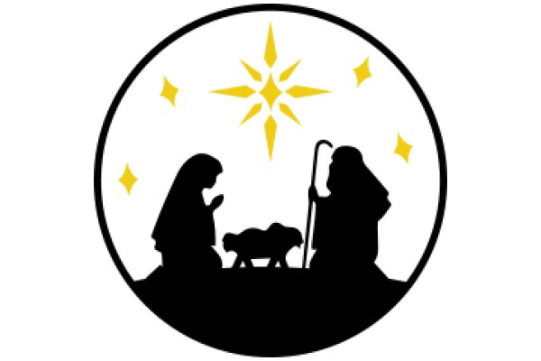 A Silhouette of a Nativity Scene with a Star and Stars in the Sky
