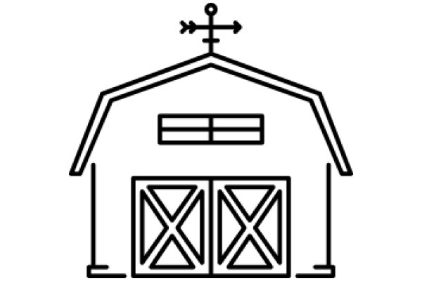 Simplistic Line Drawing of a Barn with a Cross on Top