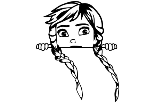 A Whimsical Portrayal of a Young Girl with Pigtails and a Surprised Expression