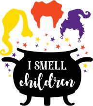 A Whimsical Logo for a Children's Event: 'I Smell Children' with a Cute Cartoon Character and a Magical Cauldron