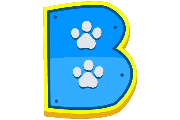 Playful Blue and Yellow Paw Print Letter B