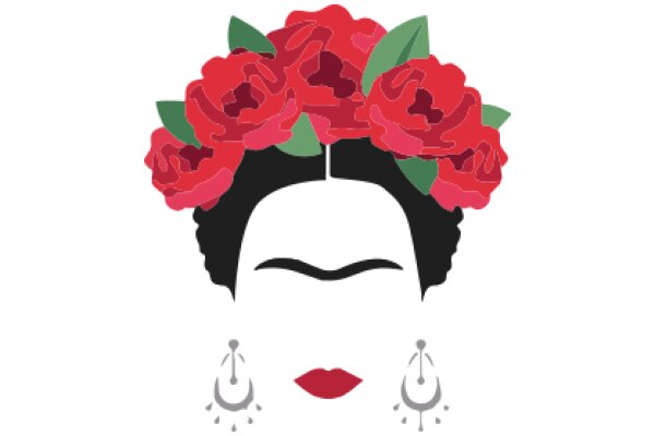 Stylized Portrait of a Person with a Flower Crown and a Crescent Moon on the Face