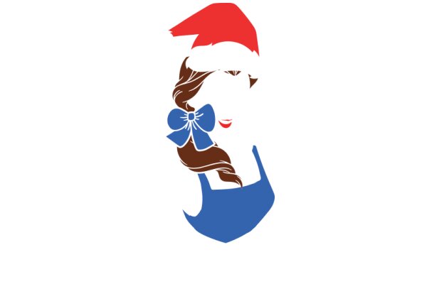 A Festive Christmas Greeting: A Stylized Illustration of a Woman's Face with a Santa Hat and a Blue Bow