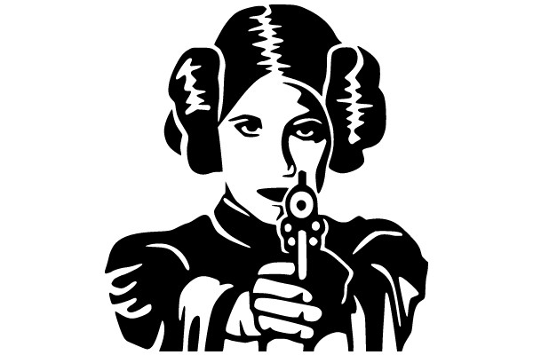Stylized Portrait of a Woman with a Gun, Emphasizing Her Elegance and Mystique