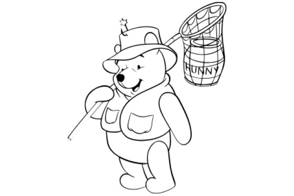 A Whimsical Scene: A Bear in a Hat, Cane, and Basket, Ready for an Adventure!