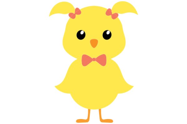 A Friendly Yellow Cartoon Bird with Pink Bowtie and Ears, Standing on Two Legs.