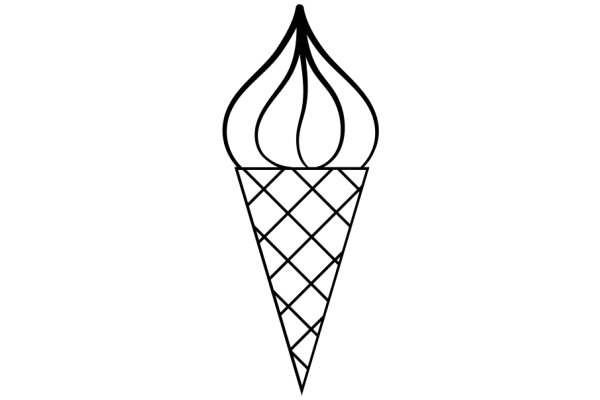 Simplistic Illustration of a Cone-Shaped Ice Cream Cone with a Lattice Design
