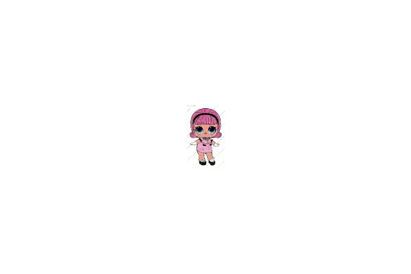 A Cute Pink Character with Big Eyes and a Pink Outfit
