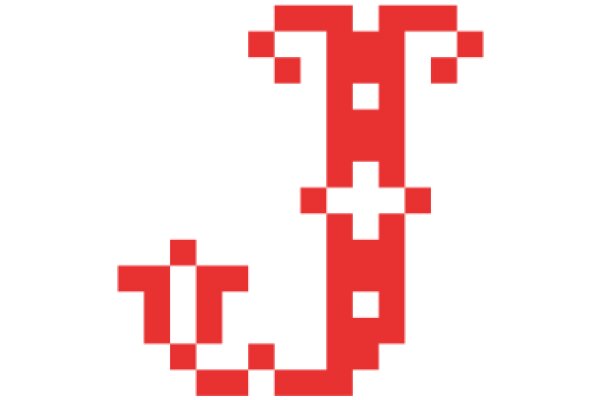 Vintage Pixel Art: A Red Letter 'T' with a Curved Tail