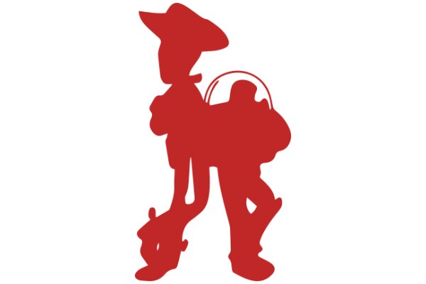 Vintage Red Silhouette of a Cowboy with a Hat and a Horse