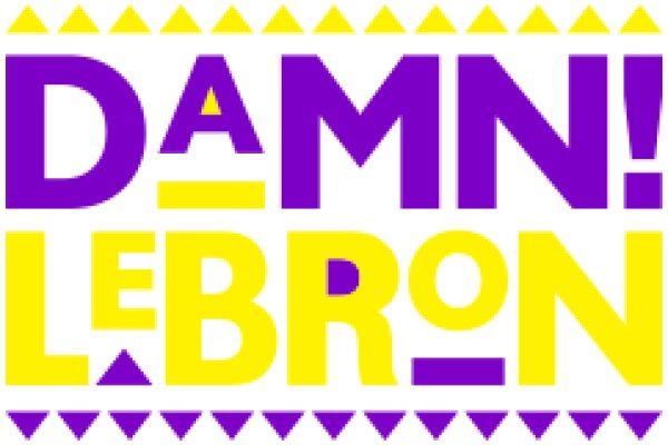 Vibrant Graphic with the Word 'DAMN!' in Purple and 'LEBRON' in Yellow, Surrounded by Triangles and Triangle-like Shapes.