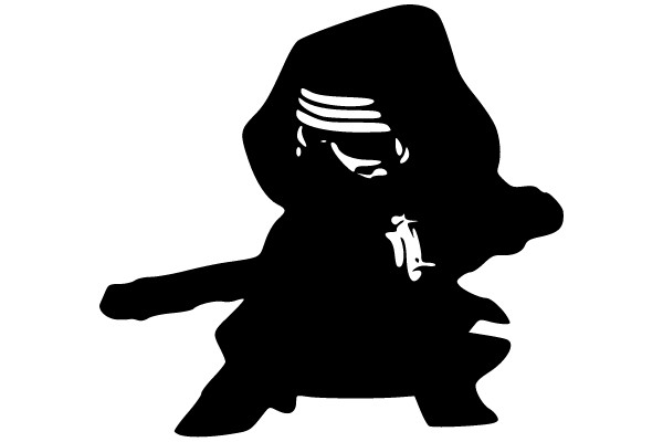 Silhouette of a Character with a Lightsaber in a Hooded Cloak