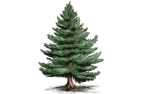 A Stylized Illustration of a Tall, Green Evergreen Tree
