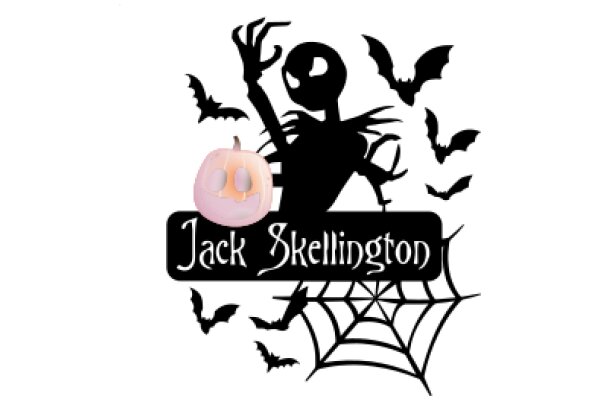 A Halloween-themed logo for Jack Skellington, featuring a spooky pumpkin and a playful bat silhouette.