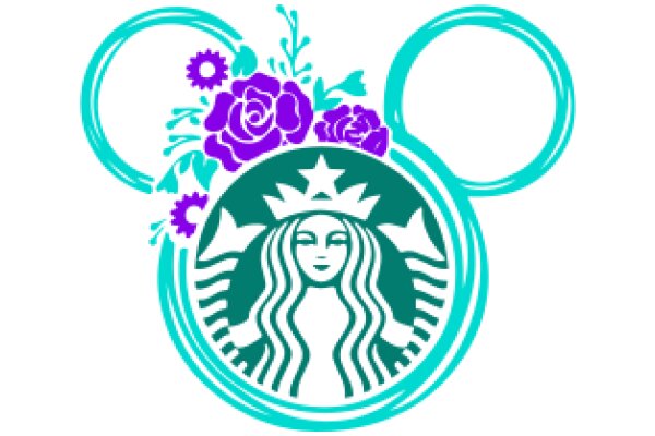 Stylish Starbucks Logo with Floral Design and Purple Rose