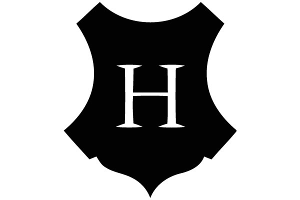 A black shield with a white
