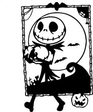 A Halloween-themed illustration featuring a character with a Jack-o'-lantern head and a crescent moon in the background.