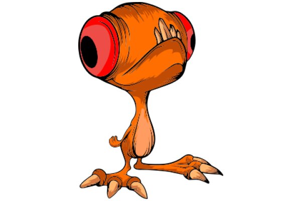 An Illustration of a Whimsical Orange Character with Red Eyes and Sharp Teeth, Standing on Two Legs with Four Toes on Each Foot.