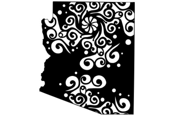 Stylized State Outline with Intricate Swirl Design