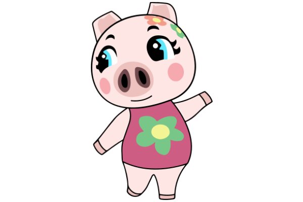 Adorable Cartoon Pig with a Flower on its Head