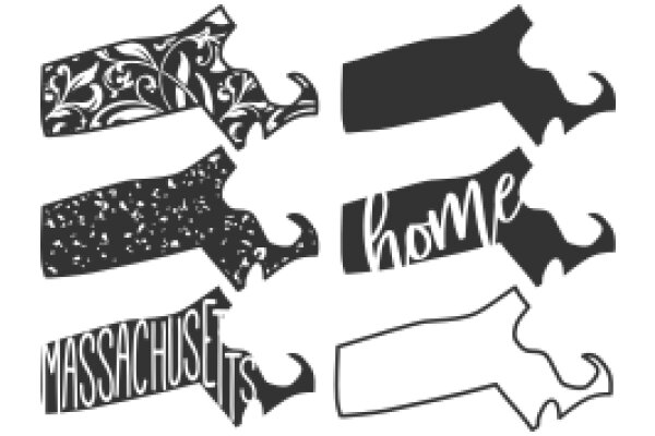 Stylized State Names and Home, Each with a Unique Design
