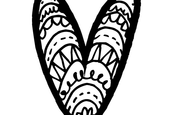 Zentangle-style Drawing of a V-Shape with Floral Patterns