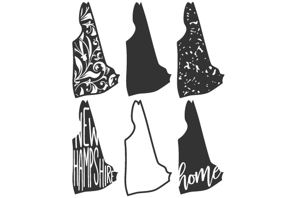 New Hampshire State Silhouettes with Decorative Elements
