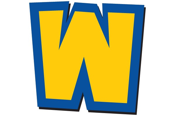 Bold Yellow 'W' in Blue Outline