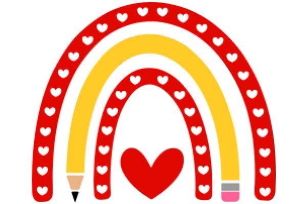 A Colorful and Heartwarming Illustration of a Rainbow Archway with a Pencil and a Heart