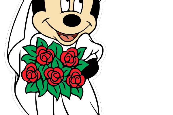 Minnie Mouse as a Bridal Bride with Red Roses Bouquet