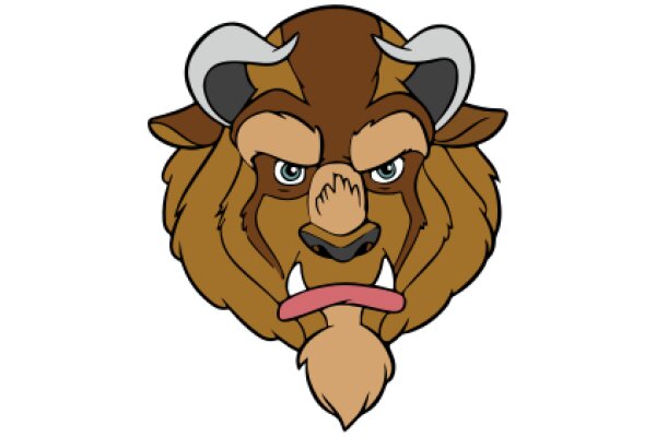 A Stylized Illustration of a Brown Bear with a Playful Expression and Horns