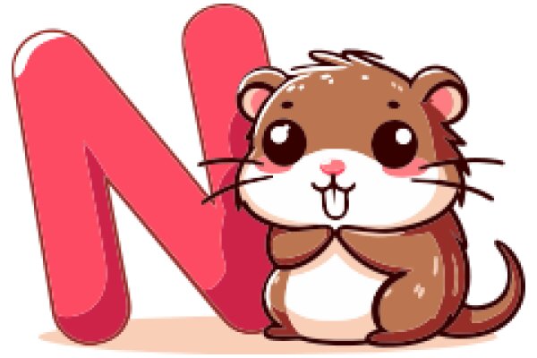 A Playful Encounter with a Cartoon Character: The Letter 'N' and Its Furry Friend