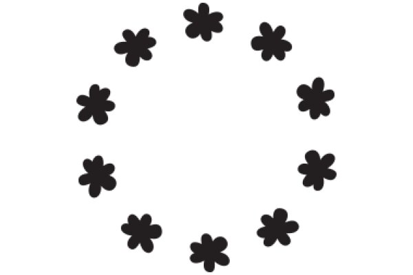 Symmetrical Pattern of Black Flowers on a White Background