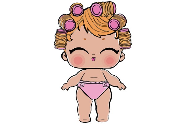 A Cute Cartoon Baby in a Pink Diaper