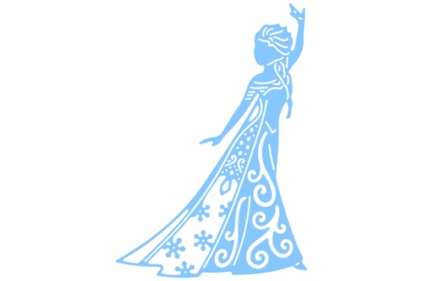 A Stylized Blue Silhouette of a Woman in a Gown, Raising Her Arm in a Celebratory Motion