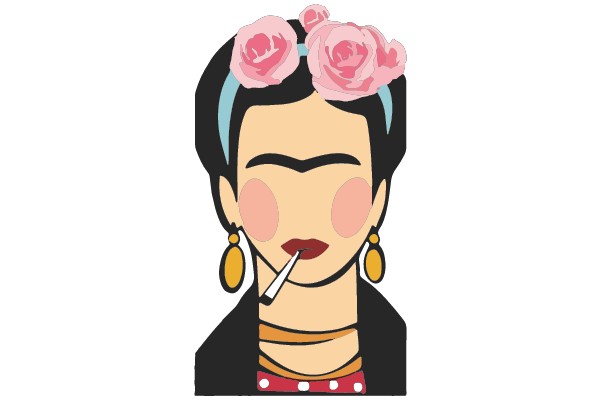Portrait of a Woman with Flowers in Her Hair, Earrings, and Red Lipstick