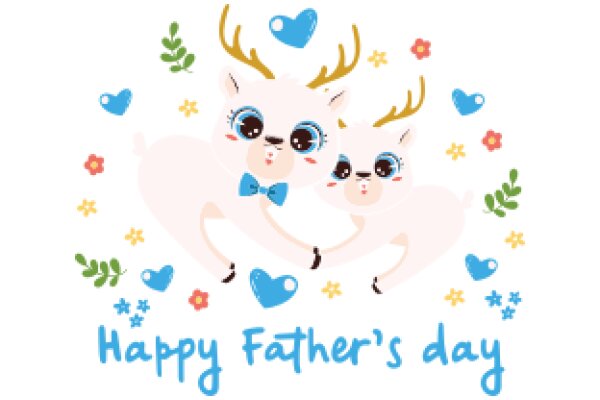 Celebrating Father's Day with a Touch of Whimsy: A Colorful Illustration of Two Deer with Blue Hearts and Flowers