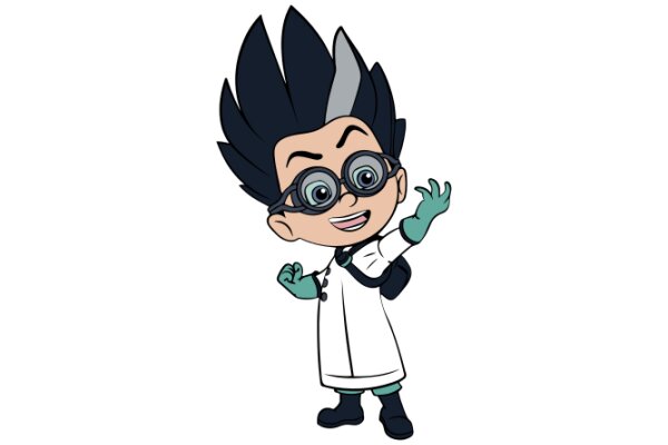A Cartoon Character with a Backpack, Glasses, and a Spiky Haircut, Standing Against a White Background.