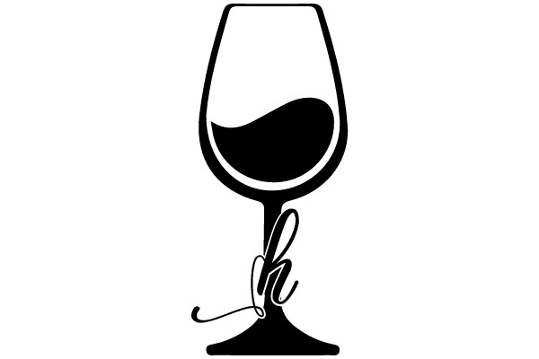 Elegant Wine Glass Icon with a Stylish Curly Script 'H'