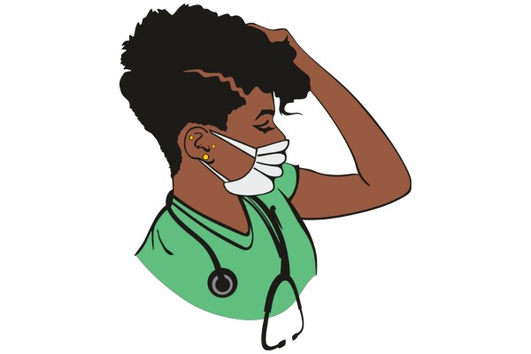 A Medical Professional in a Green Uniform, Wearing a Mask and Stethoscope, with a Stylish Hairdo and Earrings