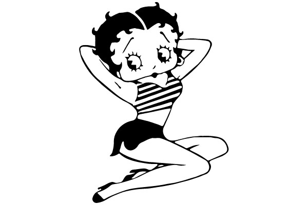 Betty Boop in a Striped Dress, Kneeling with Arms Behind Head.