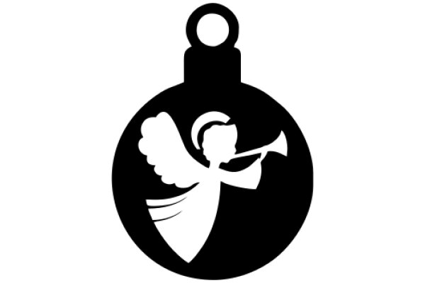 A Silhouette of an Angel with a Trumpet, Set against a White Background