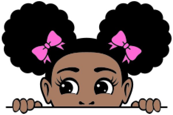 Peeking from Behind: A Playful Cartoon of a Girl with Pink Hair and Big Eyes