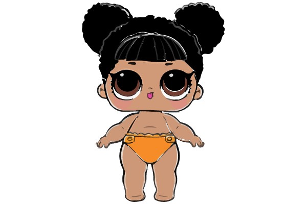 A Portrait of a Child with Large Eyes and a Yellow Diaper