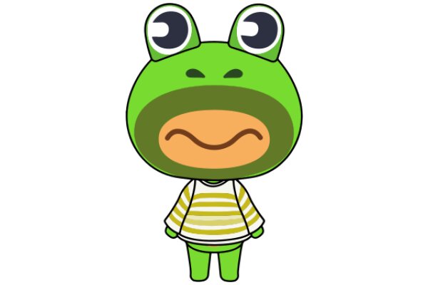 A Cute Cartoon Frog with a Striped Shirt and Big Eyes