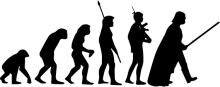 A Silhouette of a Group of People Walking in a Line, with One Person Holding a Stick