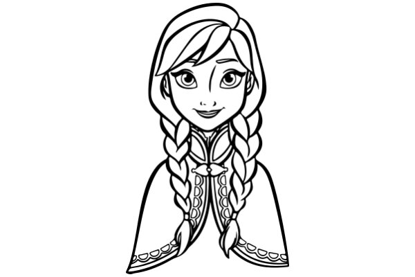 Stylized Illustration of a Female Character with Blonde Hair and Braids, Wearing a Cape and Smiling