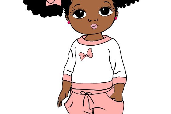 Stylish Little Girl with Pink Bows and Outfit