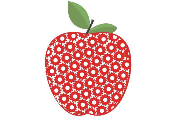 Apple with Red and White Pattern and Green Leaf
